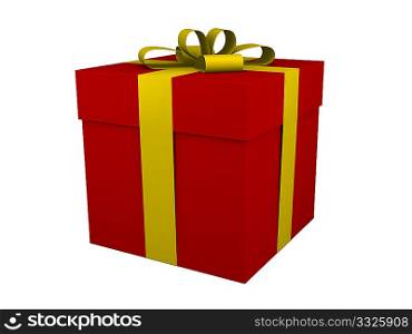 Red boxed present with yellow ribbon
