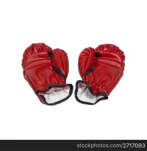 Red boxing gloves used to protect the hands during a boxing match - path included