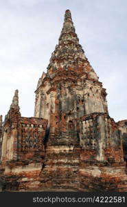 Red brick pagoda in wat Chai Wattanaram in Ayuthaya in central Thailand