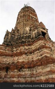 Red brick stupa in wat Chai Wattanaram in Ayuthaya in Thailand