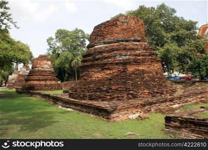 Red brick stupas in wat Phra Si Sanphet in Ayuthaya, Thailand