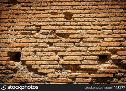 Red brick wall texture grunge background with vignette corners to interior design. Red brick wall texture