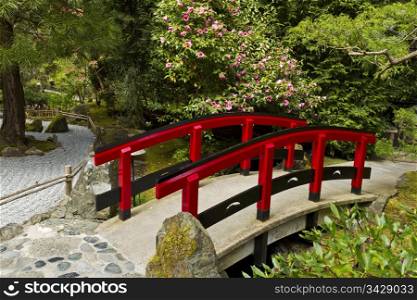 Red bridge in Japanese Garden