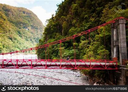 Red bridge, River and mountain scenery at Toroko Gorge, Hualien, Taiwan