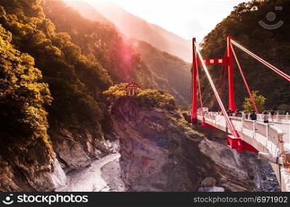 Red bridge, River and mountain scenery at Toroko Gorge, Hualien, Taiwan
