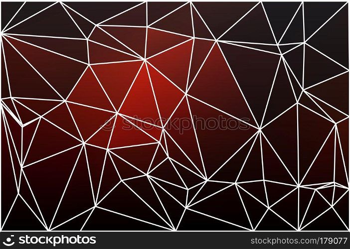 Red brown black abstract low poly geometric background with white triangle mesh.