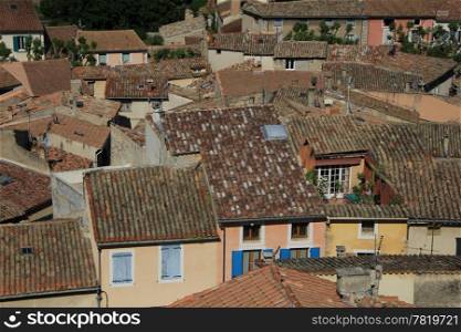 Red brown rooftops in Malaucene a small village in the Provence