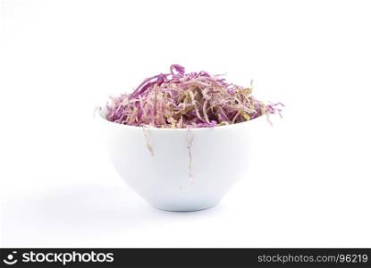 Red cabbage in bowl on white