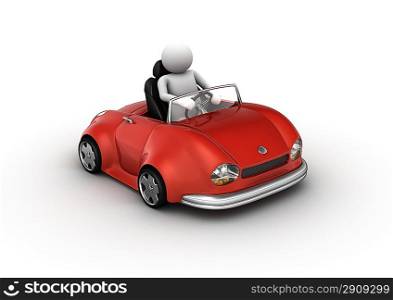 Red cabrio car driven by character (3d isolated on white background micromachines series)