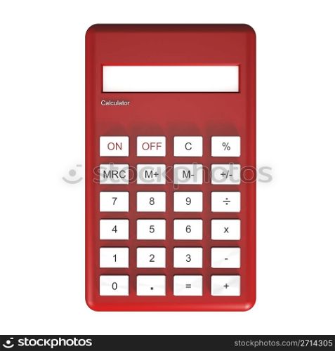 Red calculator isolated on white background.