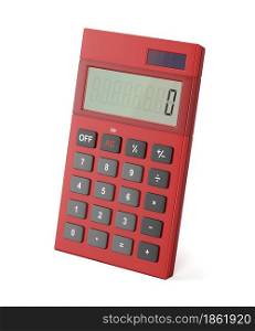 Red calculator on white background