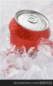 Red Can Of Fizzy Soft Drink Set In Ice