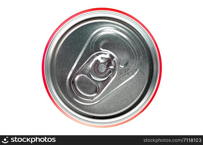 Red can on white background, view from the top