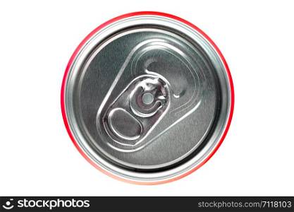 Red can on white background, view from the top