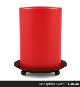 red candle on candlestick isolated on white background