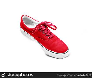 Red canvas shoes isolated on white background with clipping path.