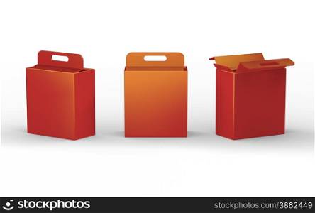 Red cardboard paper box packaging with handle, clipping path included.&#xA;Mock up packaging for all kind of product, ready for your design &#xA;