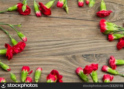 red carnation over wodden table