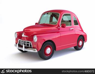 Red cartoon car on white background. 3D illustration. Red cartoon car on white background