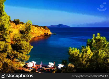 Red Castle beach of alonissos, Sporades, Greece - painting effect