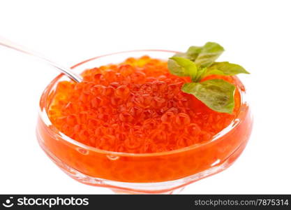 Red caviar in vase isolated on a white background.