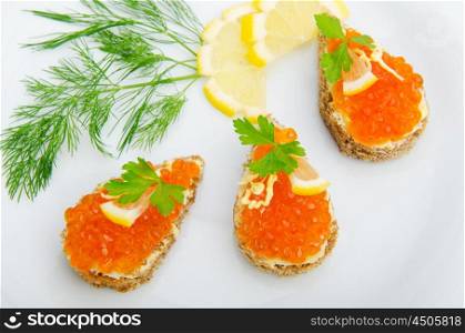 Red caviar served in the plate