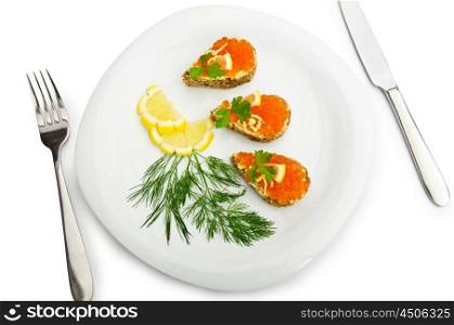 Red caviar served on bread