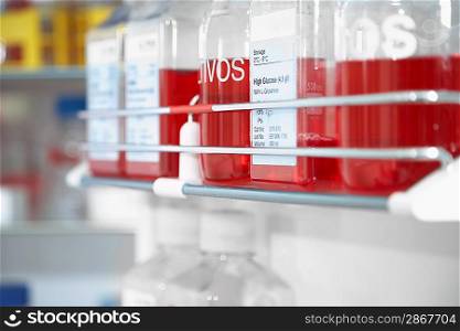 Red chemicals in laboratory