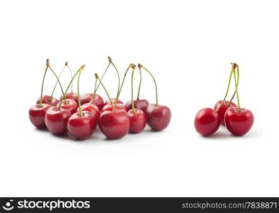 Red cherries isolated on a white background