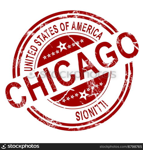 Red Chicago stamp with white background, 3D rendering