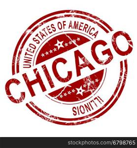 Red Chicago stamp with white background, 3D rendering