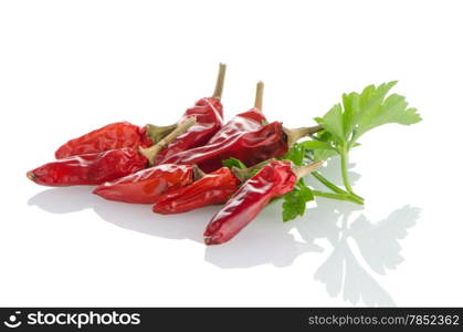 Red chili peppers on a white background