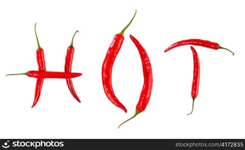 Red chilli peppers on a white background