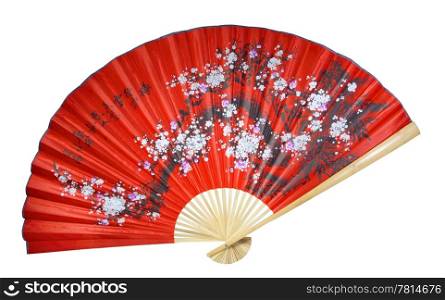 red Chinese fan on the white background. (isolated)