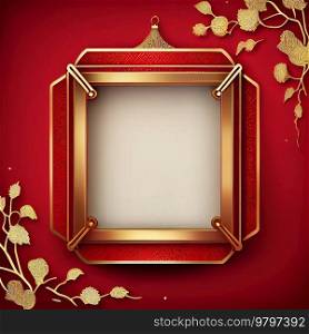 Red Chinese New Year Background with Golden Frame. Generative AI