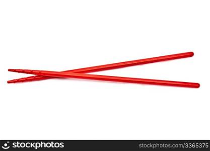 Red chopsticks isolated on white background