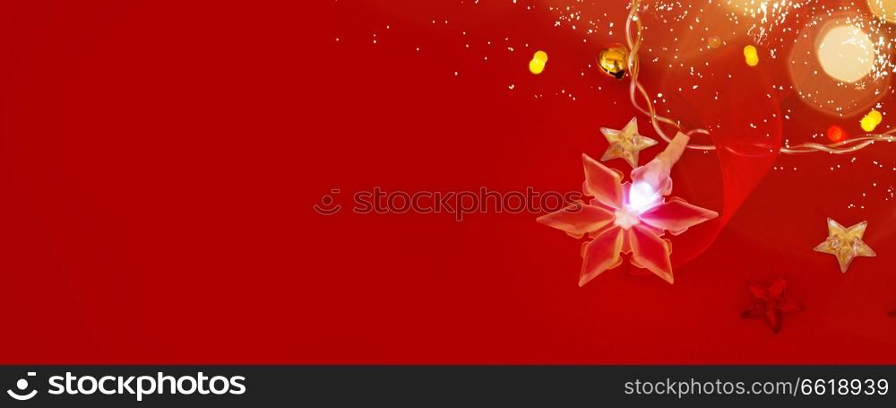 red christmas background banner with glowing star. chrismas star