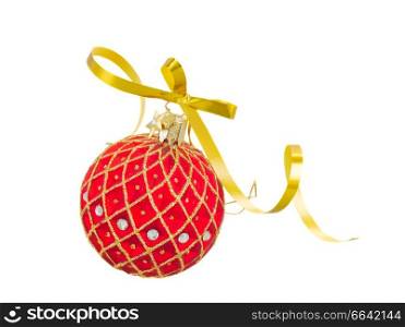 Red Christmas ball with  bow isolated on white background
