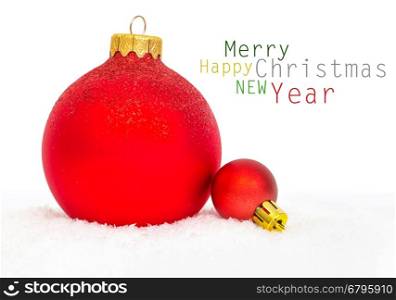 Red christmas balls on white background