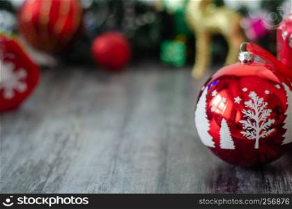 Red christmas balls , shallow depth of field, blurred background.