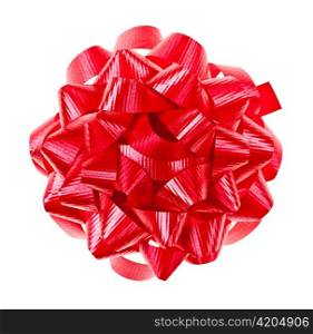 Red Christmas gift bow of ribbon isolated on white background