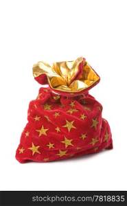 red christmas sack full of gifts isolated