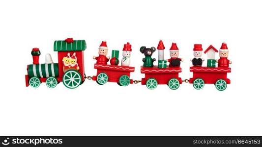 Red Christmas train isolated on a white background