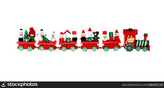 Red Christmas train isolated on a white background
