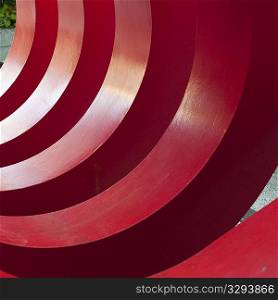 Red circular sculpture in Vancouver, British Columbia, Canada