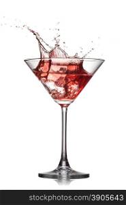 Red cocktail with splash isolated on white