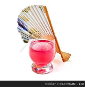 red cocktails and a fan isolated on white