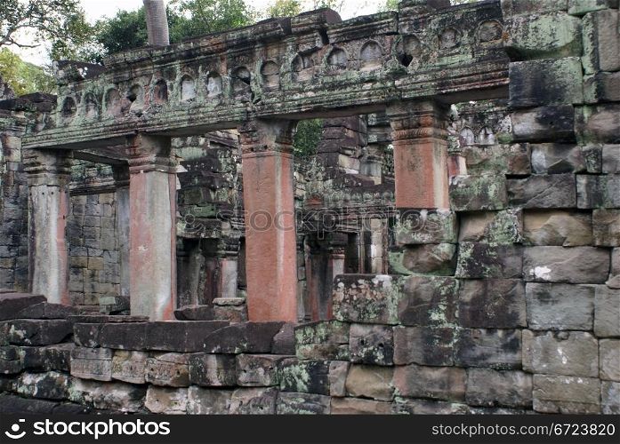 Red columns and wall, Angkor, Cambodia
