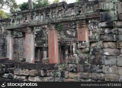 Red columns and wall, Angkor, Cambodia