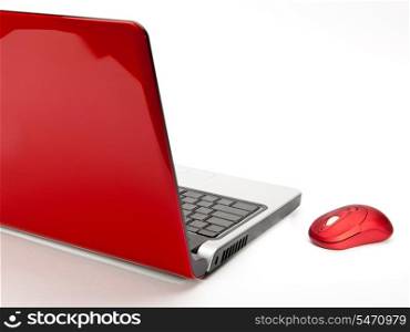 Red computer mouse and red notebook